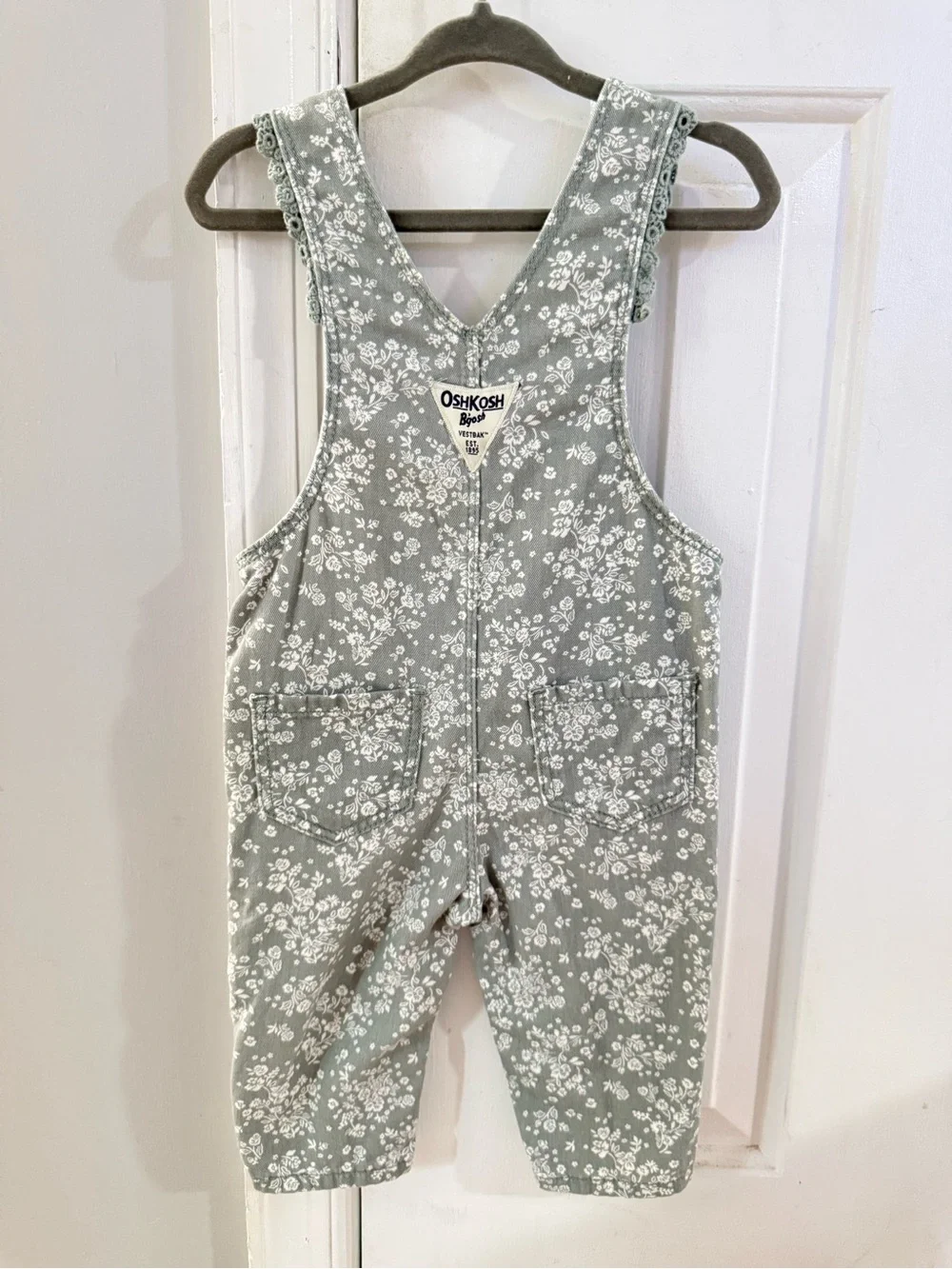 OshKosh B'gosh Sage Green Floral Overalls